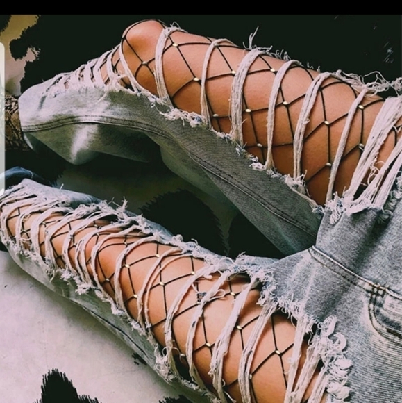 Dolls Kill Black Rhinestone fishnet pantyhose - Picture 3 of 5